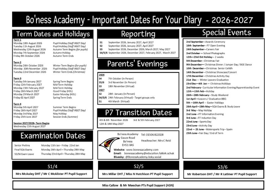 Important Dates 2026-2027